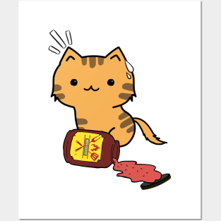 Orange Cat Spills a jar of BBQ Sauce Posters and Art